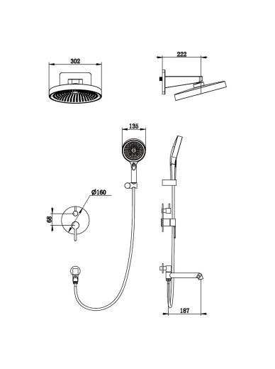 Душова система вбудована Koer KB-66029-05 тропічний душ, чорна (KR5492) - 8