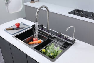 Мийка багатофункціональна Zerix ZH7546-SET-05 Decor Graphite з вбудованим змішувачем з нерж.сталі (ZM5592) - 3