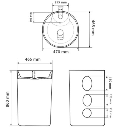 Умивальник (раковина) VBI BOLONIA M BLACK MARBLE підлоговий VBI-019026 - 5