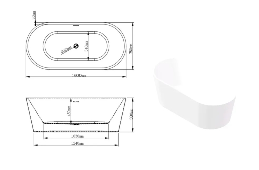 Ванна VBI ETNA 160 x 75 окремостояча VBI-070116 - 4