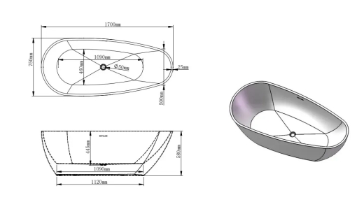 Ванна VBI VETTORE 170 x 75 окремостояча VBI-070617 - 2