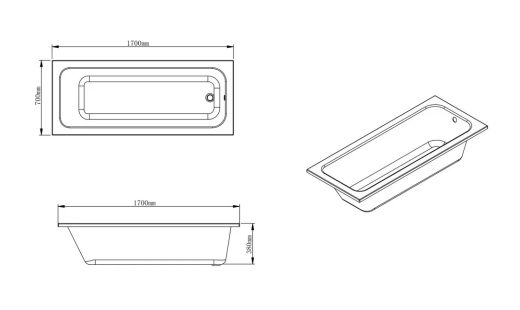 Ванна VBI AMIATA 170 x 70 вбудована VBI-070817 - 2