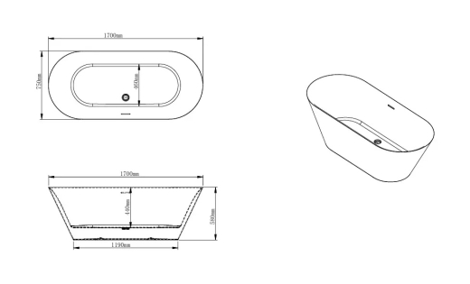 Ванна VBI GRIVOLA 170 x 75 окремостояча VBI-070917 - 4