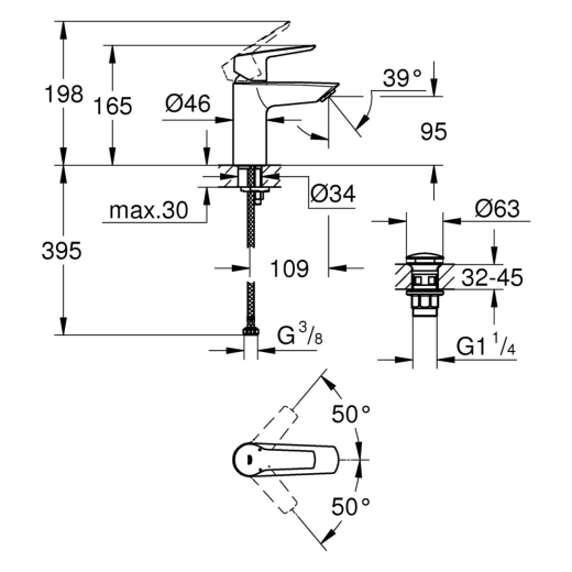 Змішувач для раковини Grohe QuickFix Start S-Size 23550002 з донним клапаном (CV030579) - 8