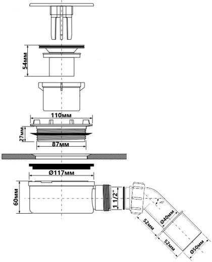 Сифон для піддона McALPINE d90мм, h60мм, вихід 40/50, хром (HC2730LCPN-PB) - 2