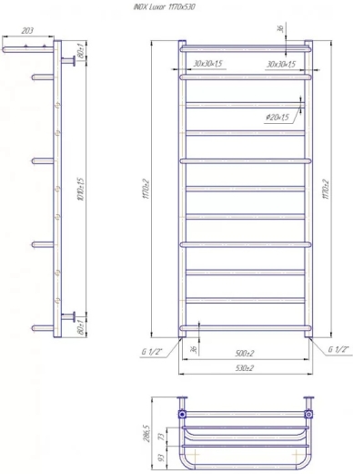Водяна рушникосушарка Mario INOX Люксор 1170х530/500 (1.7.044587.P) - 4