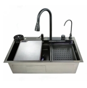 Кухонна мийка Zerix ZH7546-SET-07 Decor Nano-Black із вбудованим змішувачем (ZX5683)