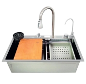 Кухонна мийка Zerix ZH7546-SET-07.SUS304 Decor із вбудованим змішувачем (ZX5684)
