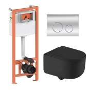 Комплект: Qtap Taurus Ultra Quiet унітаз підвісний QT2433084EUQMB+Nest комплект інсталяції 4в1 Клавіша кругла Chrome QT0133M425+QT0111M11112CRM (QT2433084EUQMB46184)