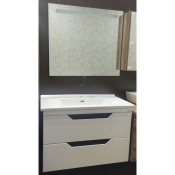 Тумба с умывальником подвесная Veronis Tria 85 White VE-TTRIAWB85 Тумба (85х45х52) + зеркало. Цвет: Белый с черным.