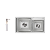 Мойка для кухни с двумя чашами Lidz Handmade H7843 Brushed Steel 3,0/0,8 мм (LDH7843BRU35387)