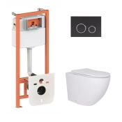 Комплект с инсталляцией Qtap: подвесной унитаз Robin + комплект инсталляции Nest 4в1 круглая клавиша Black mat (QT13332381AW47500)