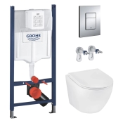 Комплект 4 в 1: Инсталляция GROHE Solido 3 в 1 3884966Q + Унитаз безободковый Kroner Harz WHI493736 RIMLESS с сиденьем Slim Duroplast / Soft-close / Quick relase KH493736WHIR (CV033601)