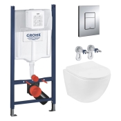 Комплект 4 в 1: Инсталляция GROHE Solido 3 в 1 3884966Q + Унитаз безободковый Kroner Harz WHI483632 TORNADO с сиденьем Slim Duroplast / Soft-close / Quick relase KH483632WHIT (CV033820)