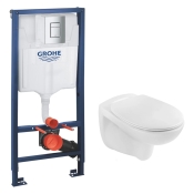 Комплект 4 в 1: Инсталляция Grohe Rapid SL 3 в 1 38772001 + Унитаз безободковый Kroner Oker WHI533536 RIMLESS с сиденьем Slim Duroplast / Soft-close / Quick relase KO533536WHIR (CV033828)
