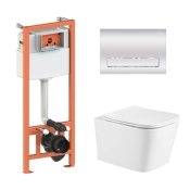 Комплект: Qtap Crow Ultra Quiet унитаз подвесной QT05335171W + Nest комплект инсталляции 4в1 (линейная клавиша Chrome) QT0133M425 + M08381CRM (QT05335171W45132)