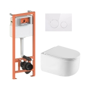 Комплект: Qtap Taurus Ultra Quiet унитаз подвесной QT2433084EUQW + Nest комплект инсталляции 4в1 (Клавиша круглая White) QT0133M425 + QT0111M11110W (QT2433084EUQW46146)