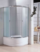 Душовий куточок напівкруглий SANTEH 1021F-ECO з піддоном 40 см, 100х100х195, скло Fabric, профіль хром (SANTEH1021F-ECO)
