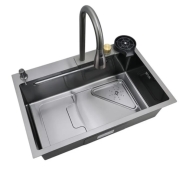 Кухонна мийка Mixxus Premium MH7246-SET-01 Nano-Black із вбудованим змішувачем з нерж сталі (MX1696)
