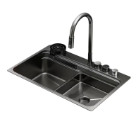 Кухонная мойка Zerix ZH7548-SET-03 Nano-Black со встроенным смесителем из нерж стали (ZM5577)