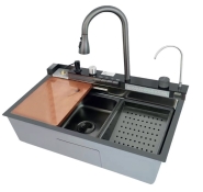 Кухонна мийка Mixxus MH7546-SET-06 Decor Nano-Black із вбудованим змішувачем (MX9576)