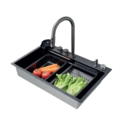 Кухонная мойка Zerix ZH7548-Set-01 Nano-Black из нерж стали (ZM5575)