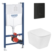 Комплект 4 в 1: Установка Grohe Solido 2 в 1 38971000 + Панель смыва для унитаза Grohe Even 389662430 + Унитаз подвесной безобедочный Kroner Eifel WHI483429 TORNADO с сиденьем Slim Duroplast / Soft KE483429WHIT (CV036759)