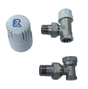 Комплект кутових радіаторних кранів Romstal 1/2" з термоголовкою (42990004)