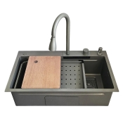 Мийка кухонна PROFI ID 7545-GC (PVD Grey) 750x450x215мм у комплекті зі змішувачем, дозатором, кошиками та дошкою (ID7545GC)