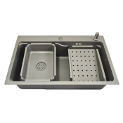 Мийка кухонна ID 7546-G (PVD Grey) 750x460x215мм у комплекті з сифоном, дозатором та 2 кошиками (ID7546G)