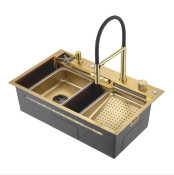 Кухонна мийка Frap GS 7547-13 PROFI з повним комплектом аксесуарів (GOLD)