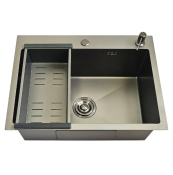Мийка одинарна ID 6045-MGR Frap 600x450x215мм, (3.0/0.8мм), сифон, дозатор, кошик PVD GRAPHITE matte