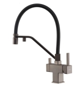 Смеситель для кухни KOER KB-72036-07 с выходом для пит. воды (Цвет графит+силик.излив черный) (KR5812)